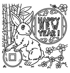 Happy new year rabbit coloring page for kids vector image