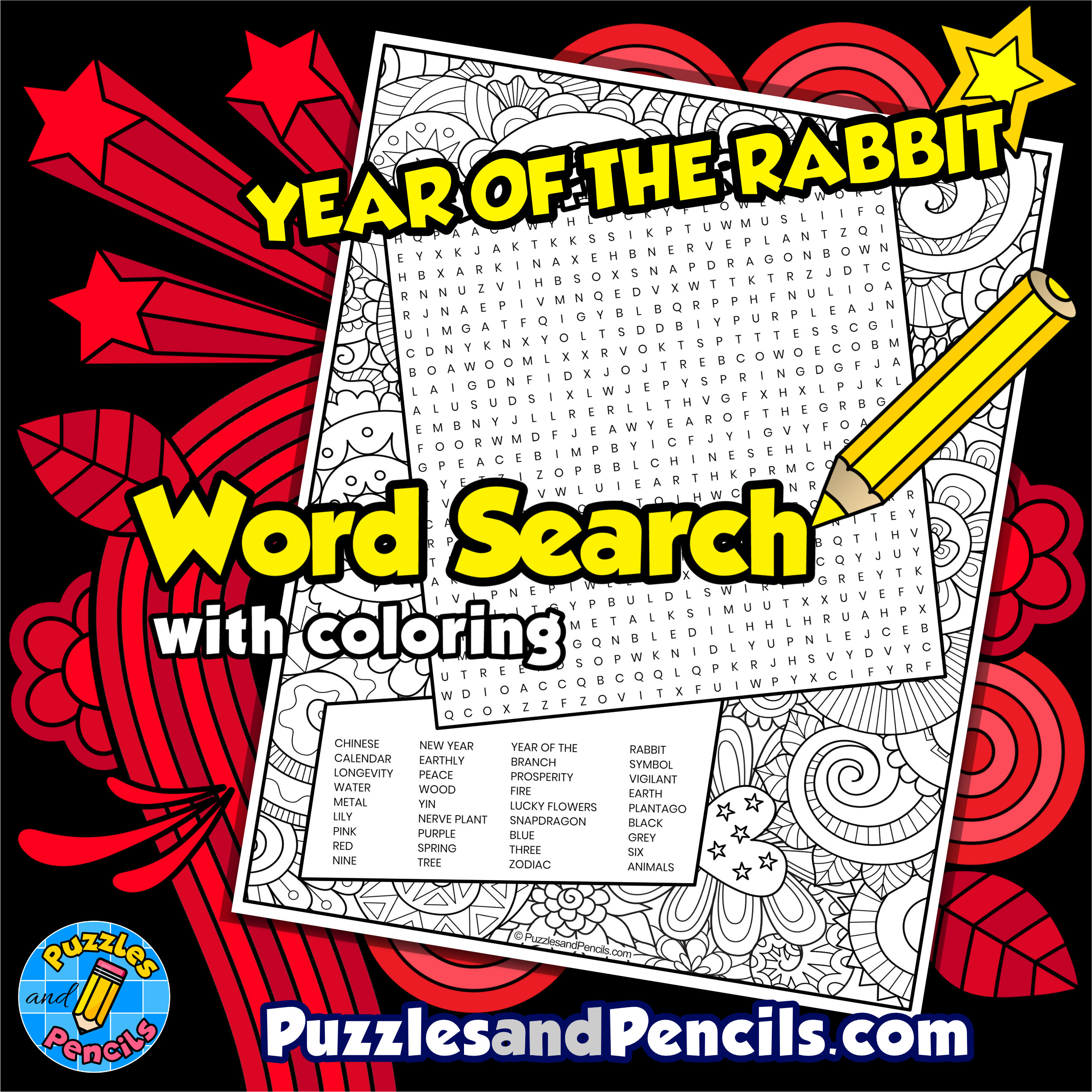 Year of the rabbit word search puzzle activity chinese new year wordsearch made by teachers