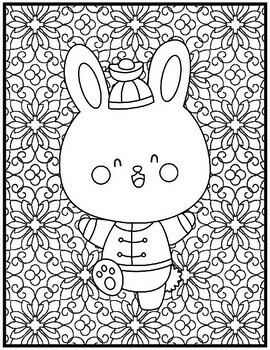 Chinese new year coloring pages rabbit coloring sheets by qetsy
