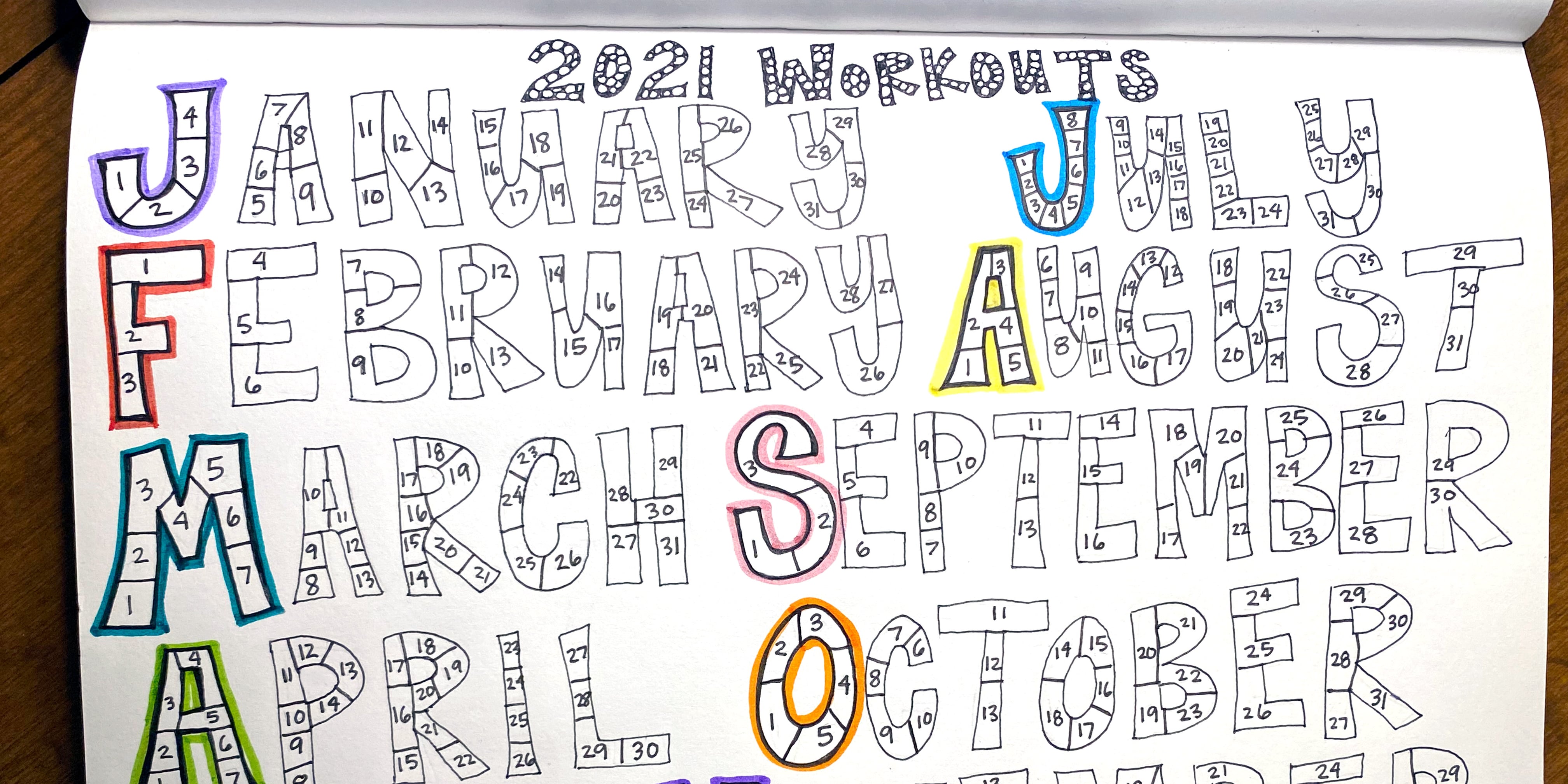 Stay on track with workouts all year with this daily chart fitness