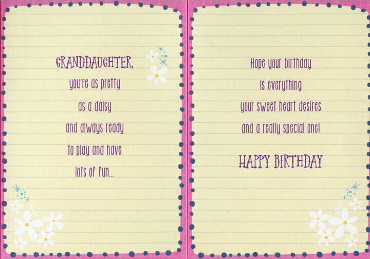 Tall yellow flower pink bow granddaughter birthday card with coloring page