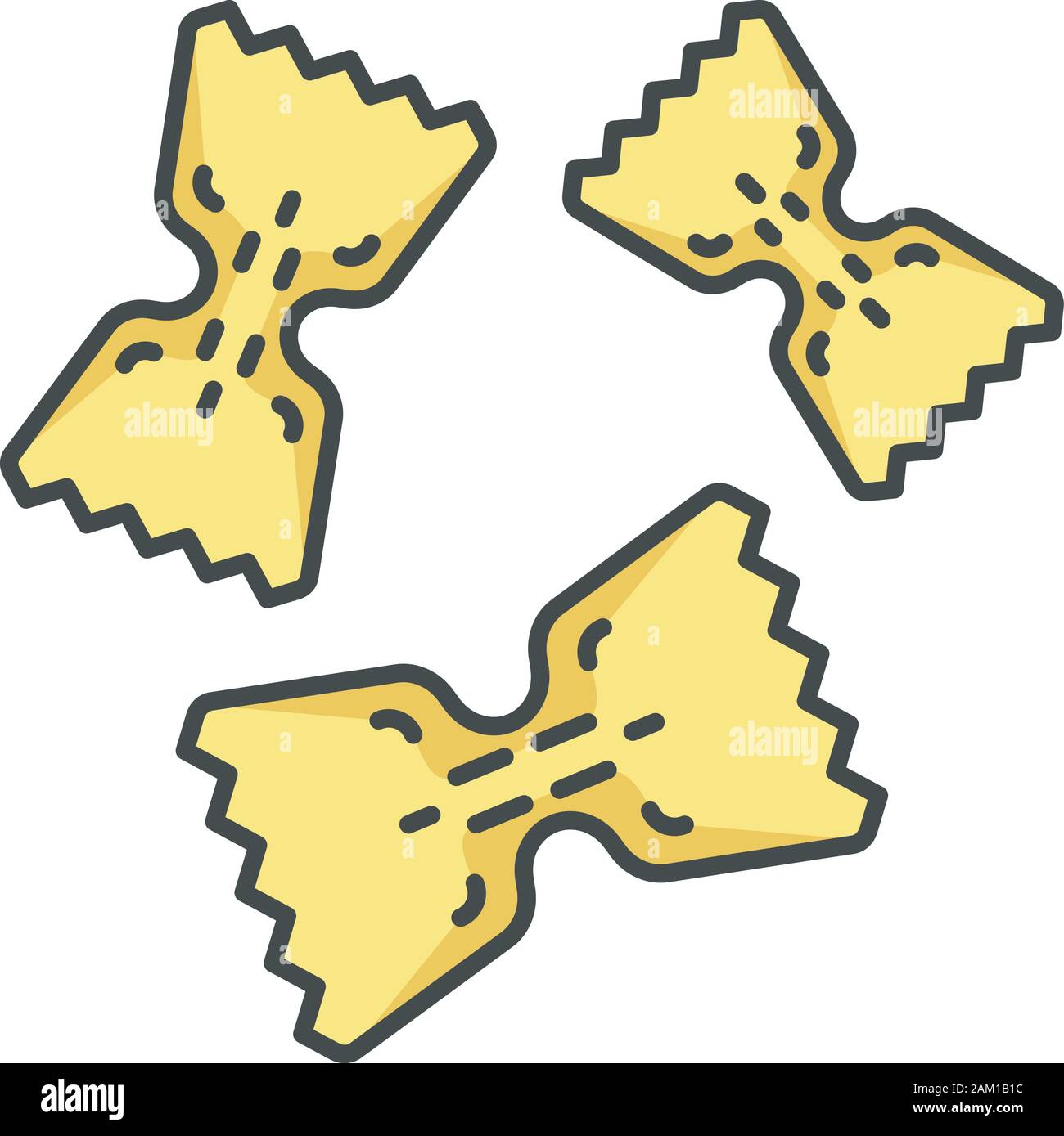 Farfalle color icon type of small pasta bow tie shaped pastina butterflies from dough semi