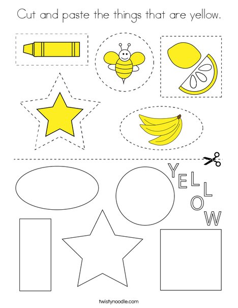 Cut and paste the things that are yellow coloring page