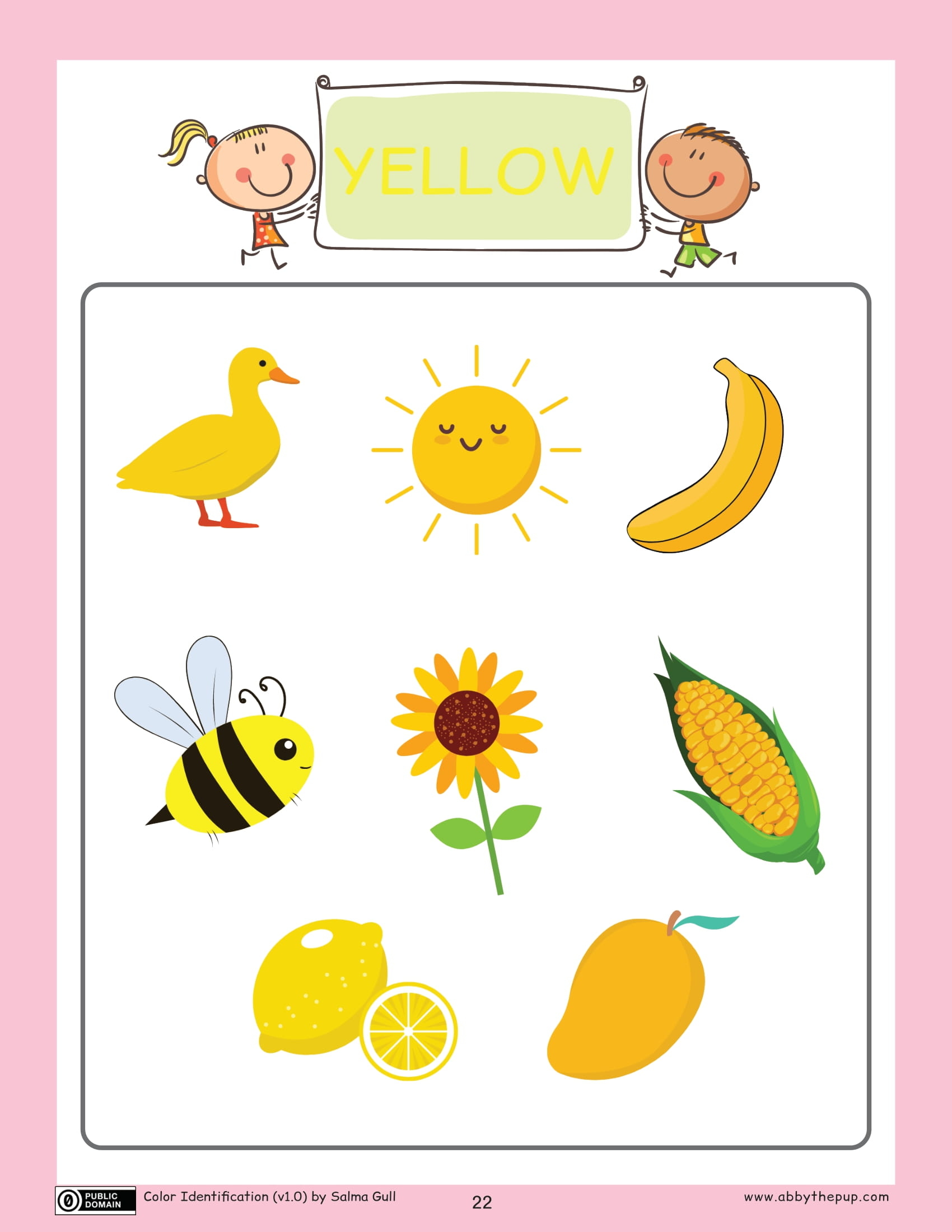 Yellow color flash card free printable puzzle games