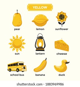 Flashcards learning yellow color vocabulary set stock vector royalty free