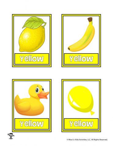 Yellow color flashcard woo jr kids activities childrens publishing color flashcards kids worksheets preschool activities for kids