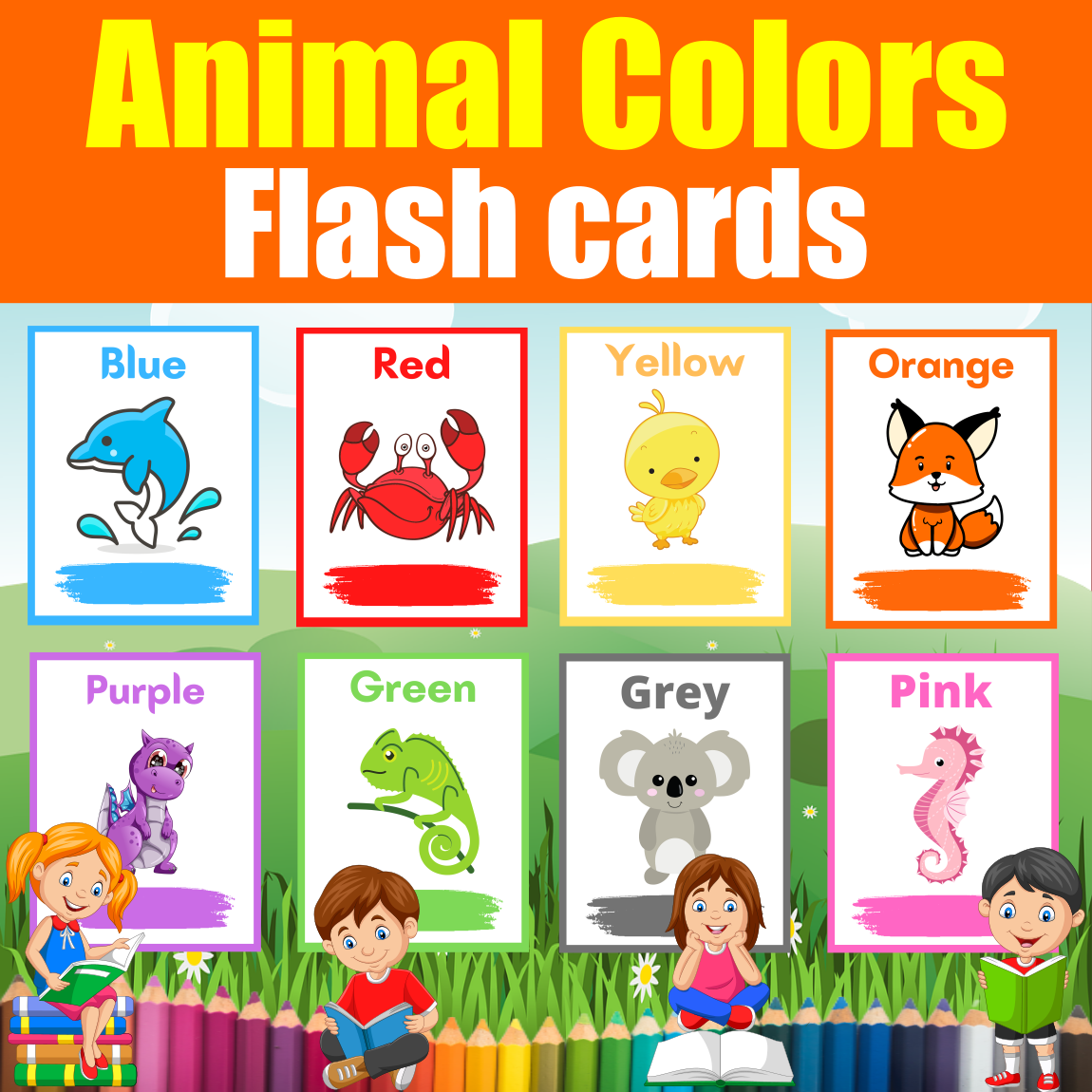 Colors flash cards with cute animals printable posters for k and prek kids made by teachers