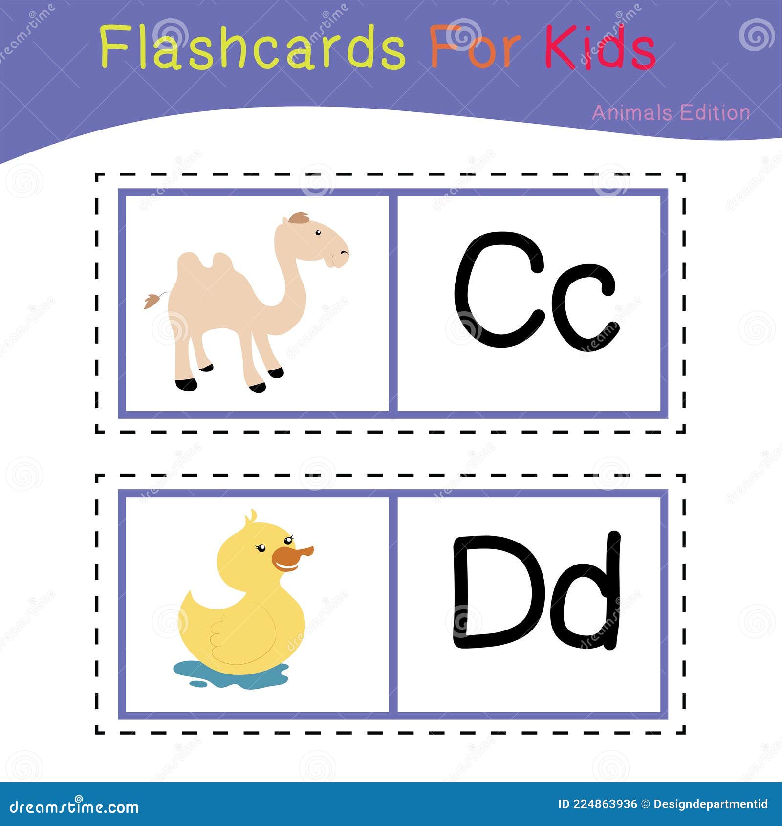 Vector set of flashcards for kids with cute animal themes alphabet for kid education learn letters with funny zoo animals for ki stock vector