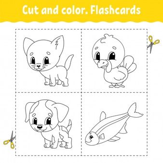 Premium vector cut and color flashcard set coloring book for kids color flashcards flashcards coloring books
