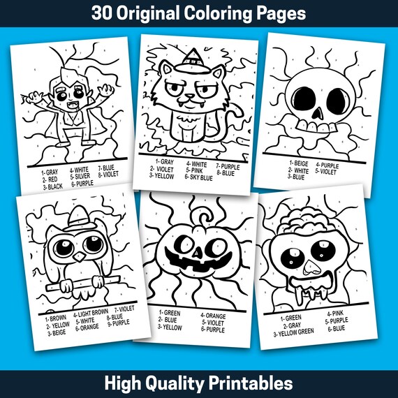 Best value halloween color by number coloring pages instant download halloween color by number spooky coloring book for kids