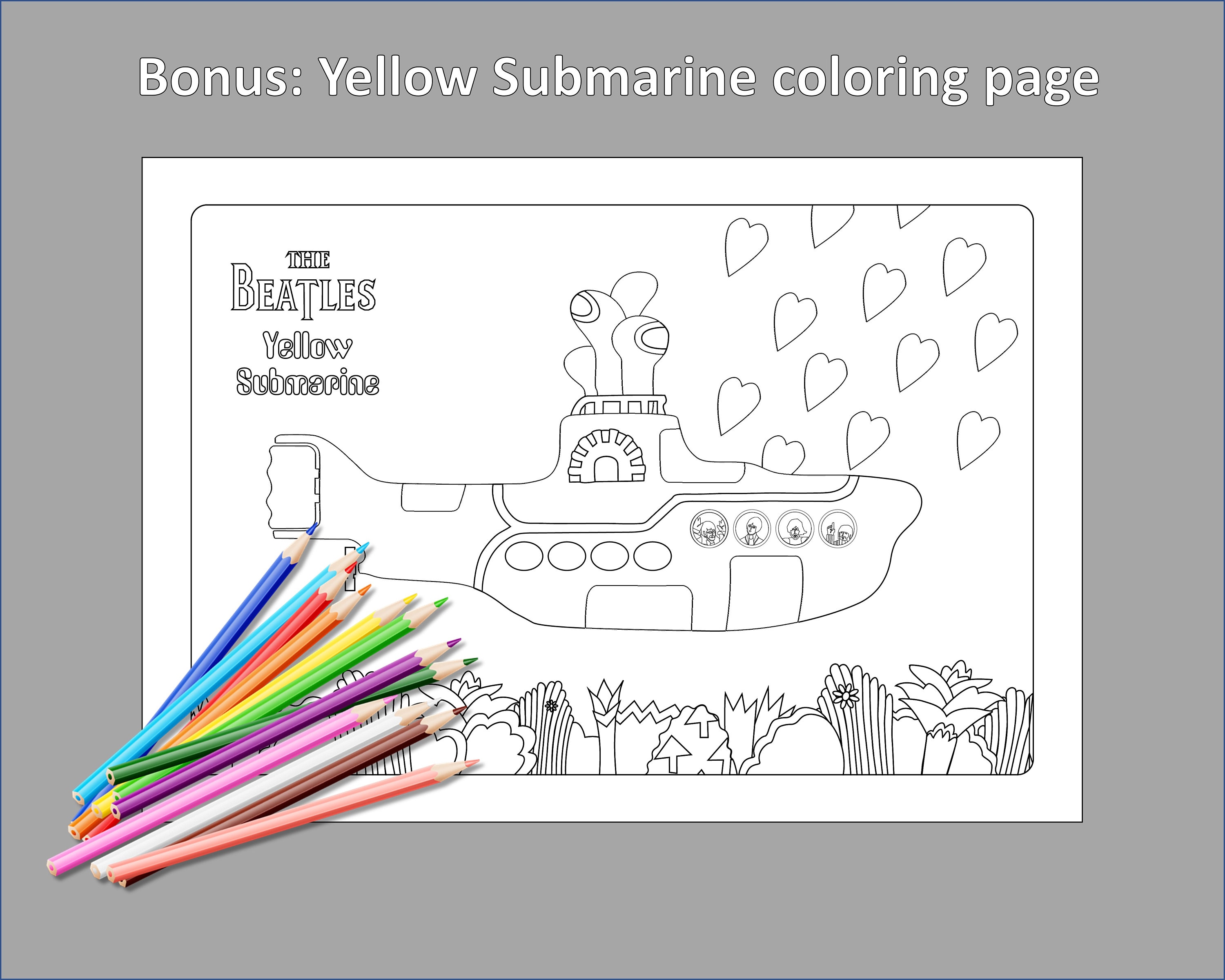 Yellow submarine print beatles print fan art illustration paper cut out style