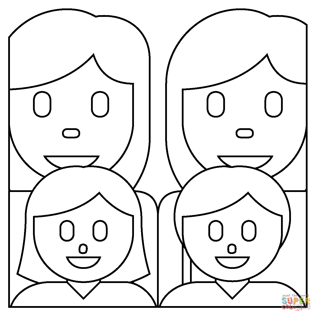 Family two women with girl and boy emoji coloring page free printable coloring pages