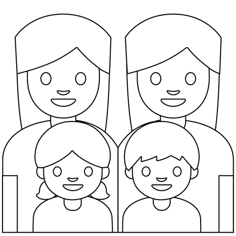 Family two women with girl and boy emoji coloring page free printable coloring pages