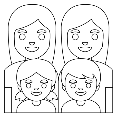 Family two women with girl and boy emoji coloring page free printable coloring pages