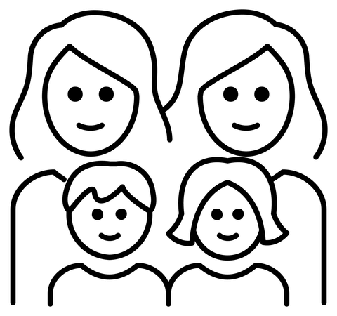 Family two women with girl and boy emoji coloring page free printable coloring pages