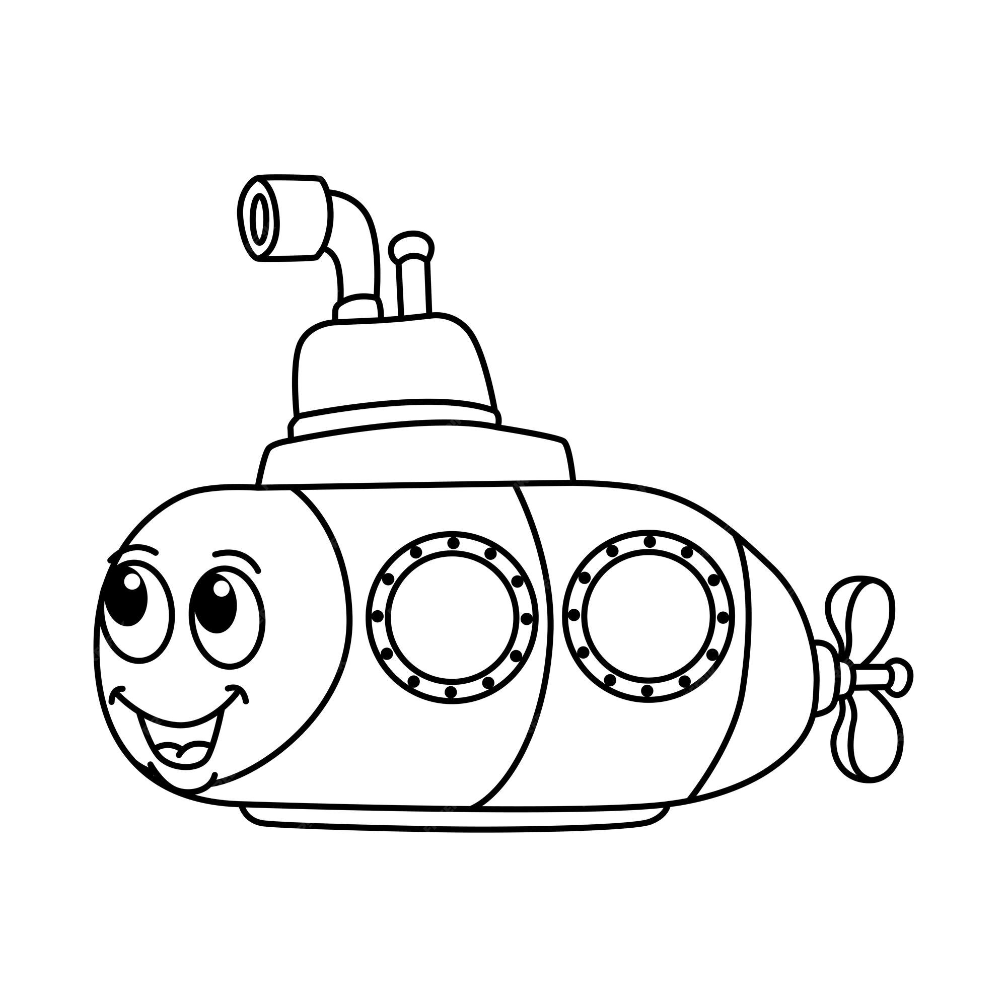 Premium vector funny submarine cartoon characters vector illustration for kids coloring book