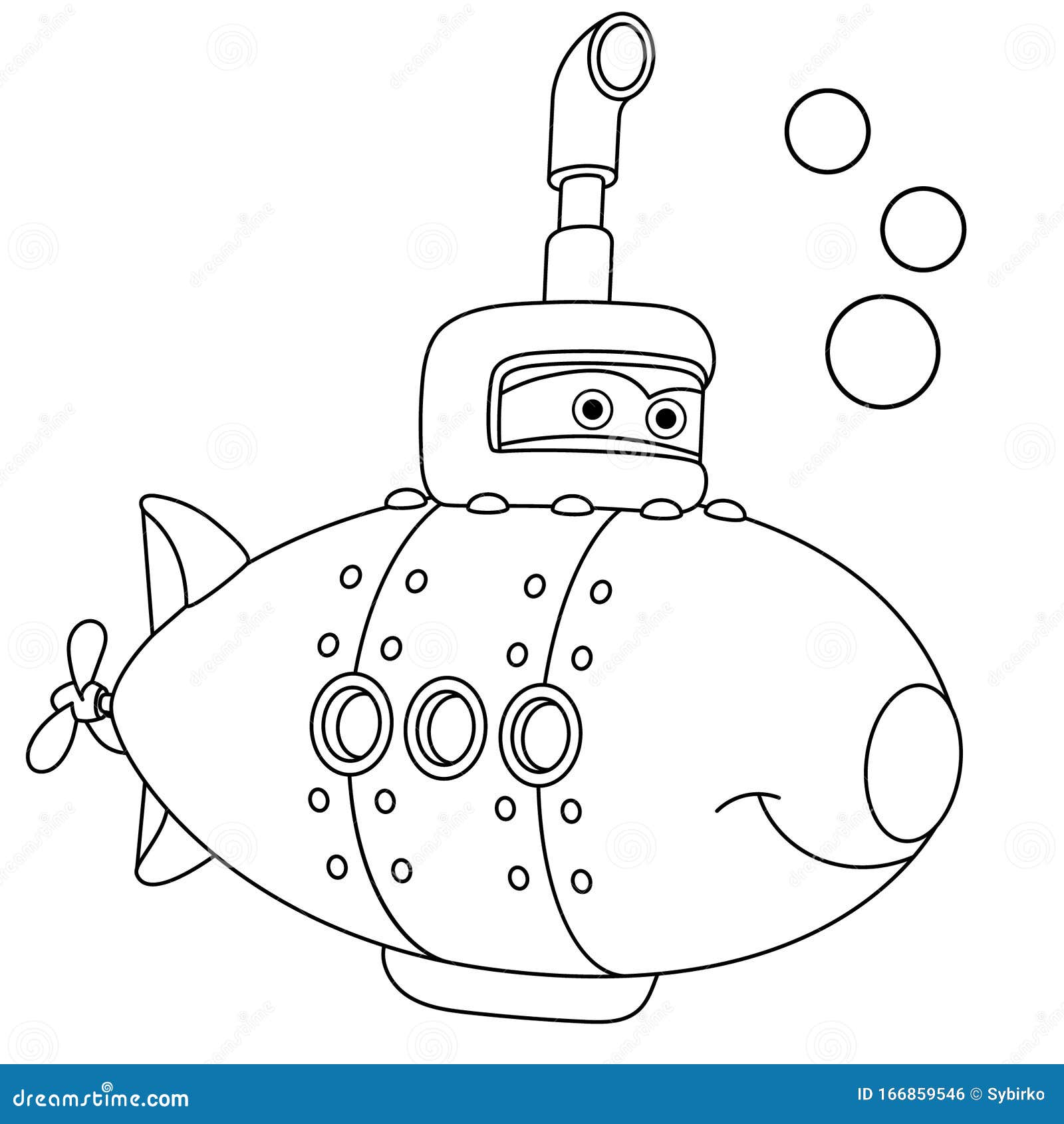 Coloring page with submarine ship stock vector