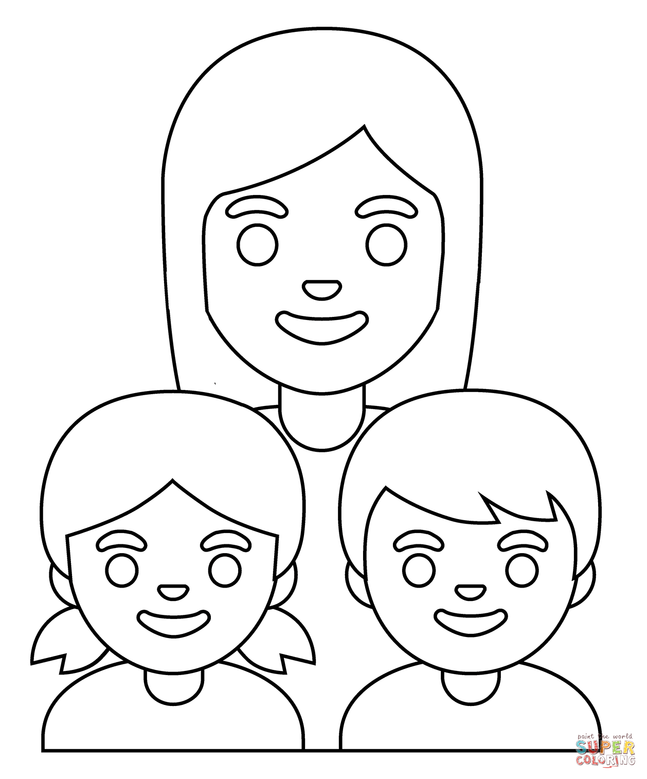 Family woman with girl and boy emoji coloring page free printable coloring pages