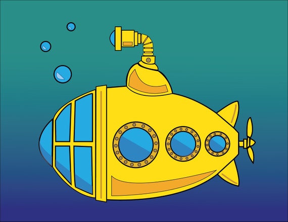 Submarine illustration childrens wall art printable wall art digital download yellow submarine kids room art wall art decor art decor instant download