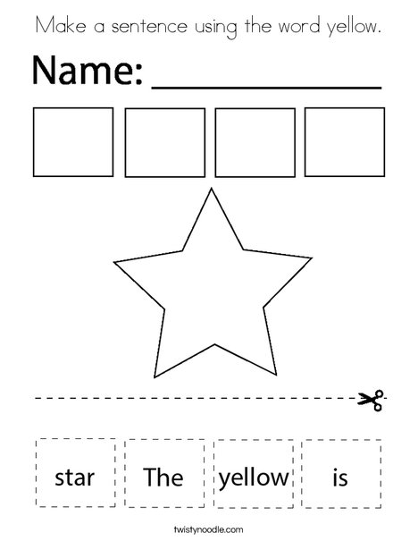 Make a sentence using the word yellow coloring page