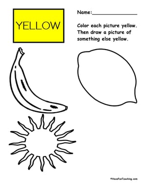 Coloring yellow pictures worksheet
