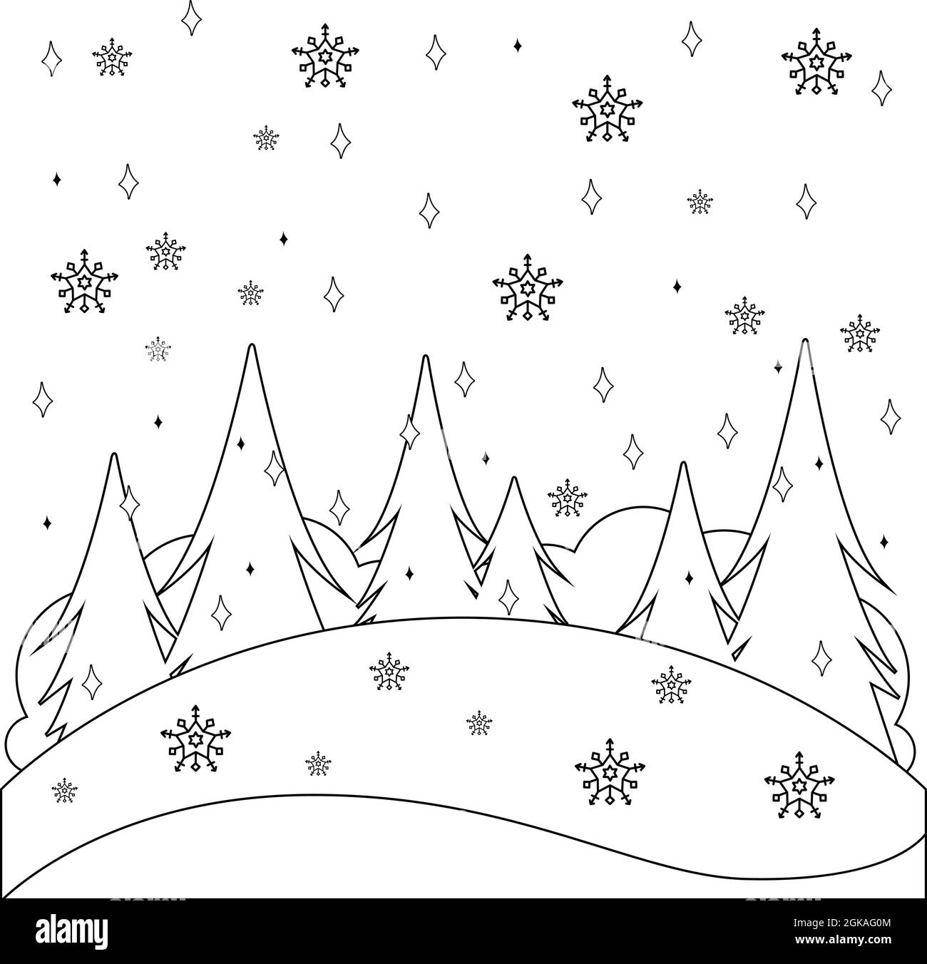 Winter landscape illustration black and white stock photos images