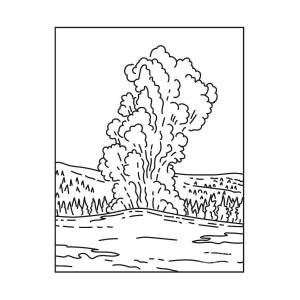 A cone geyser called old faithful located in yellowstone national park in wyoming united states mono line or monoline black and white line art digital art by aloysius patrimonio