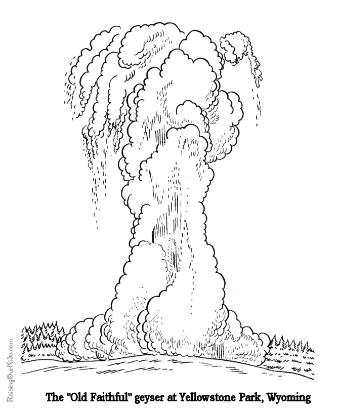 Old faithful at yellowstone coloring pages