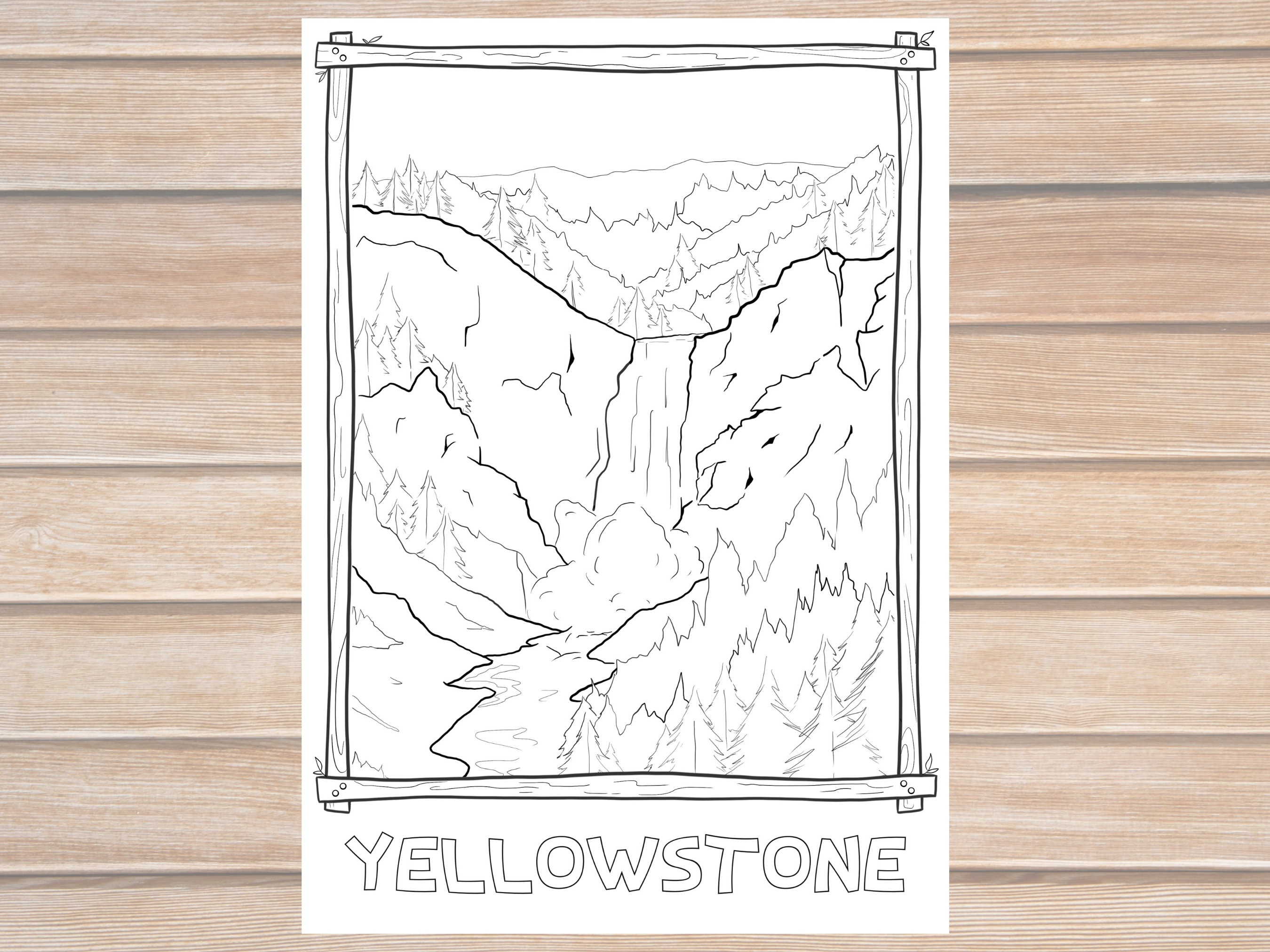 Yellowstone coloring page for adults and kids national park coloring page landscape art coloring printable pdf