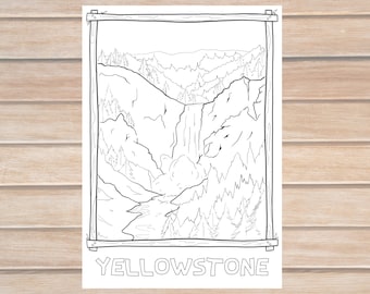 Yellowstone coloring page for adults and kids national park coloring page landscape art coloring printable pdf