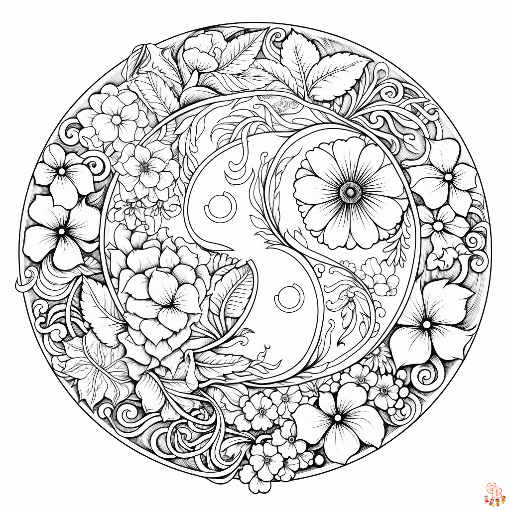 Printable yin yang coloring pages free for kids and adults