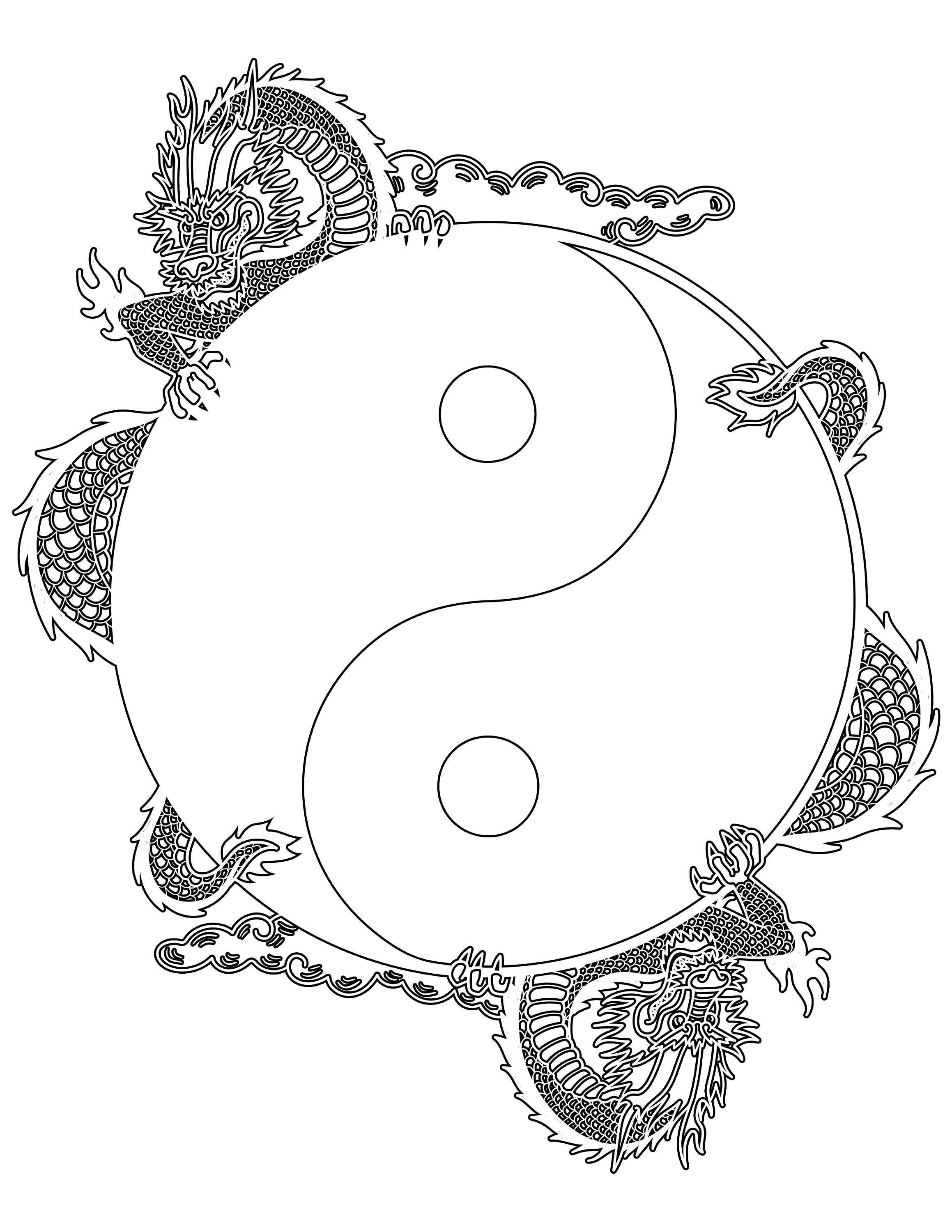 Printable dragon yin yang digital download yin yang coloring page