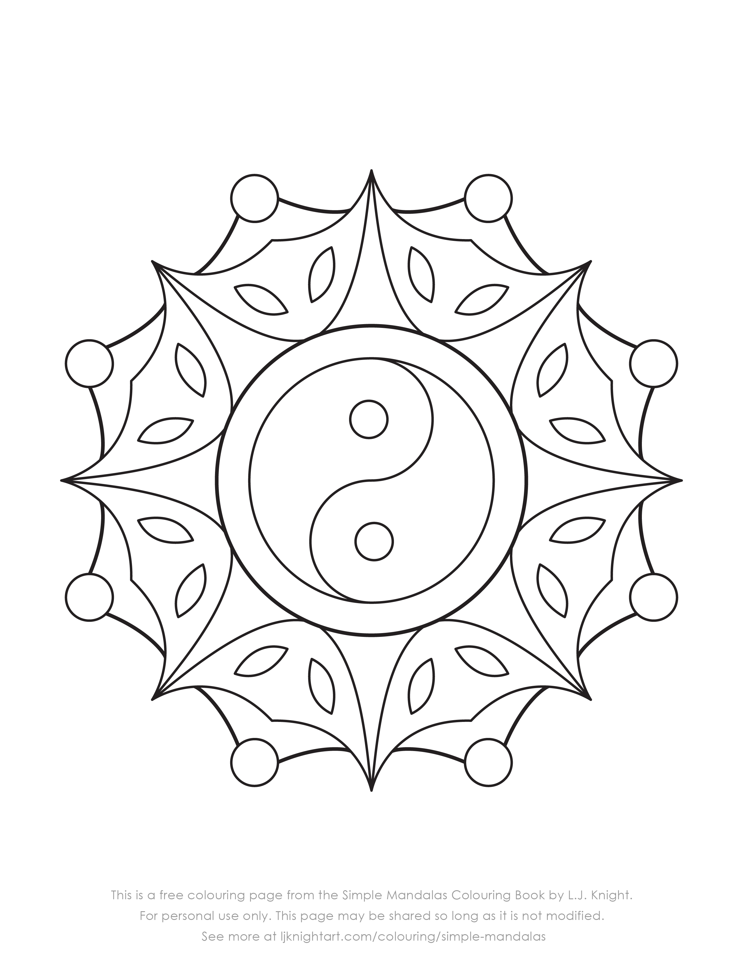 Free yin yang mandala colouring page download lj knight art