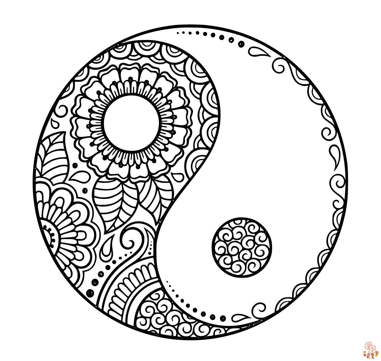 Printable yin yang coloring pages free for kids and adults
