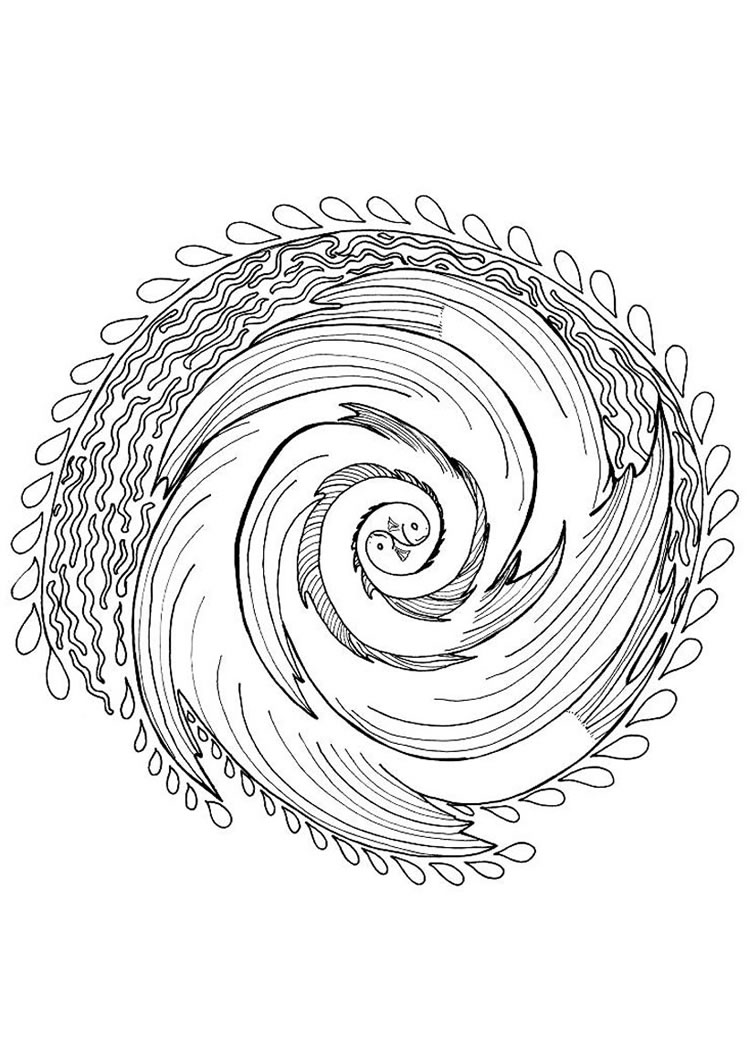 Yin yang mandala with fishes coloring pages