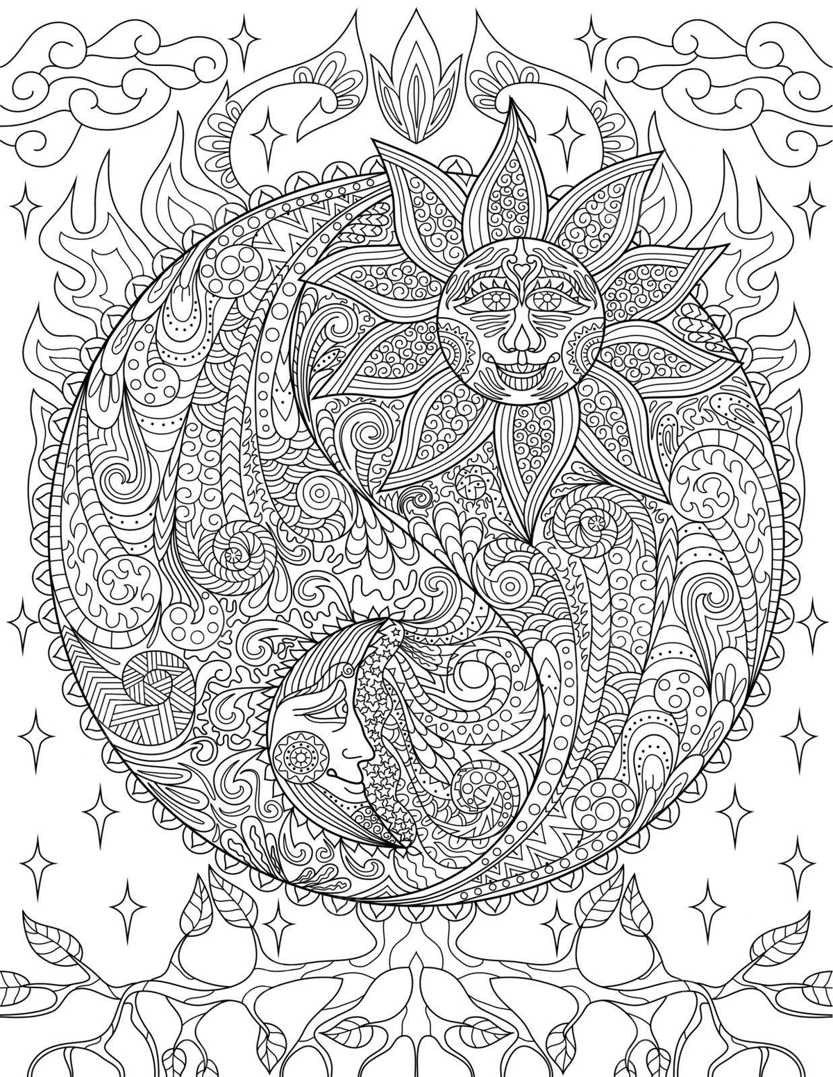 Yin yang coloring page with sun and moon vector ethnicity circle contour drawing png and vector with transparent background for free download