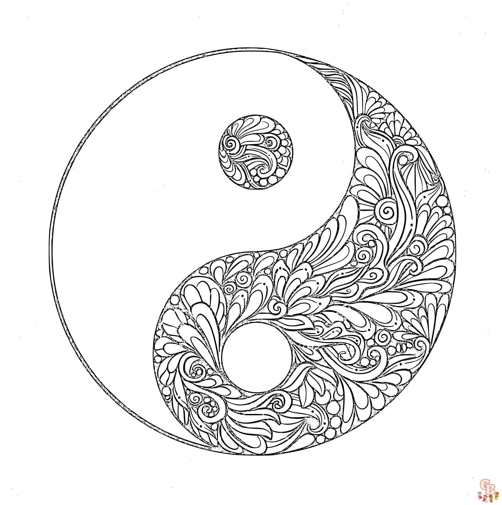 Printable yin yang coloring pages free for kids and adults