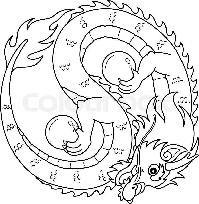 Year of the dragon yin yang isolated coloring page stock vector