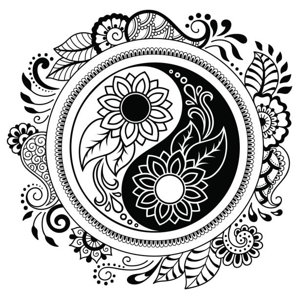 Vector henna tatoo mandala yinyang decorative symbol mehndi style decorative pattern in oriental style coloring book page stock illustration