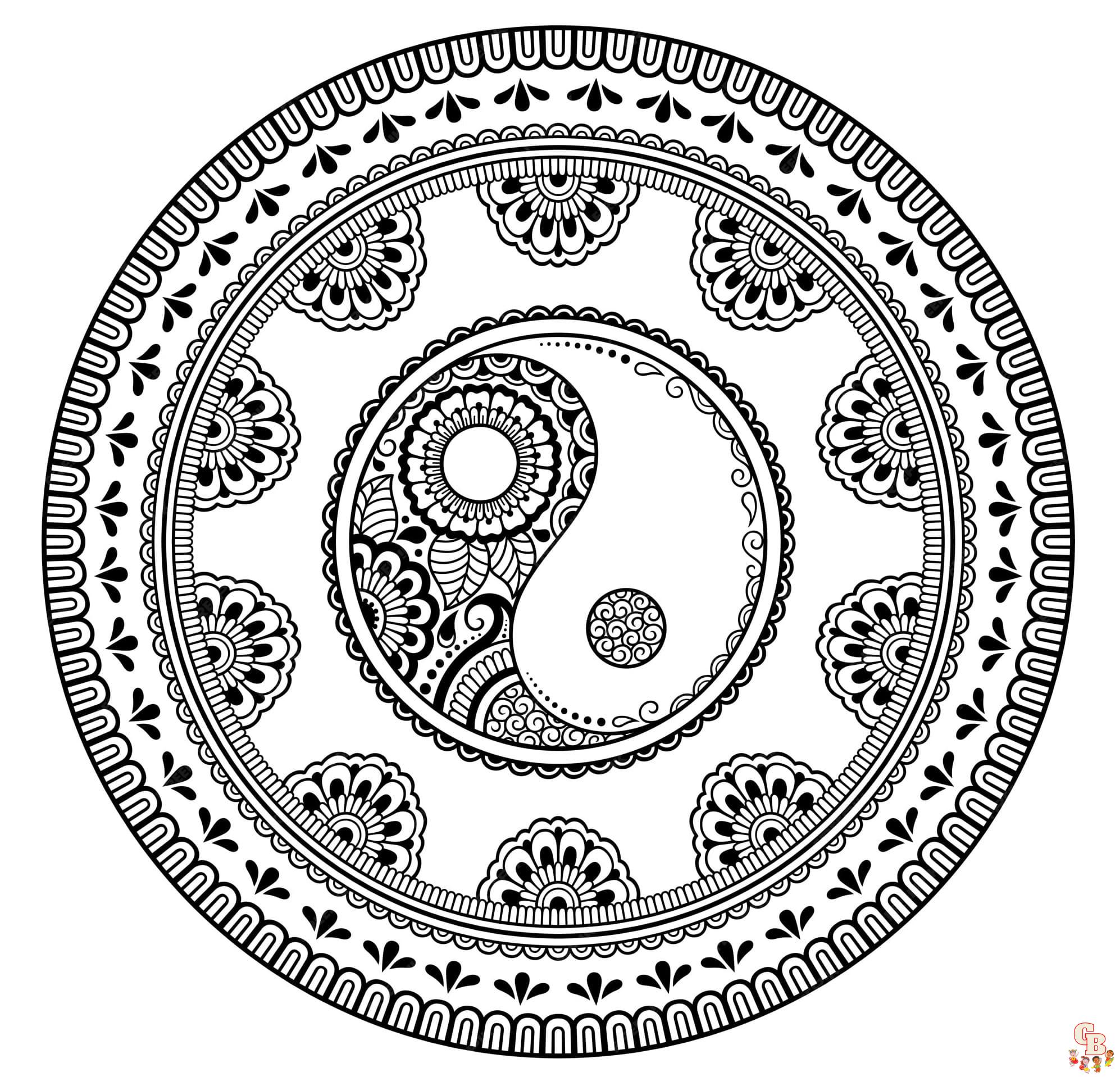 Printable yin yang coloring pages free for kids and adults