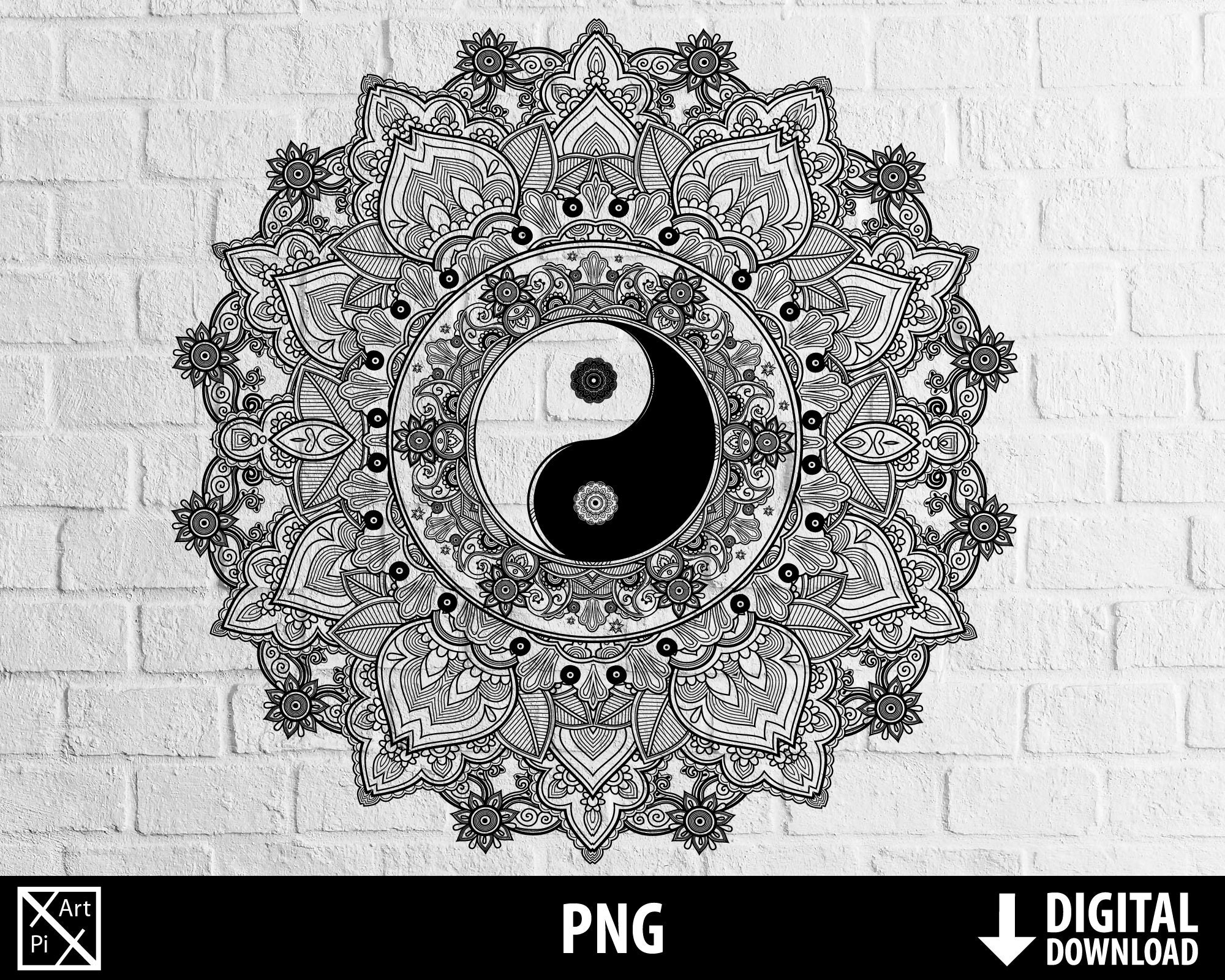 Mandala png zentangle yin yang symbol png clipart printable coloring page sublimation digital download download now