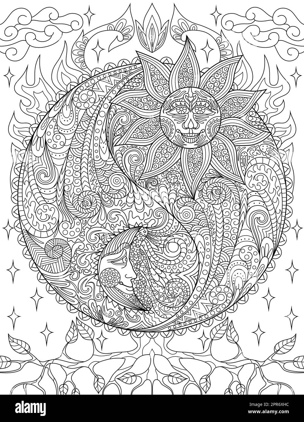 Yin yang drawing black and white stock photos images