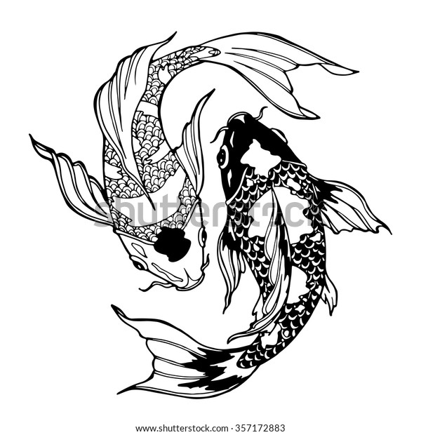 Illustration koi carp coloring page yin stock vector royalty free