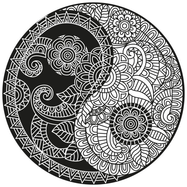Vector yinyang symbol coloring book for adult in oriental style with flowers and ethnic floral ornaments circular mandala pattern for henna mehndi tattoo decoration decorative ornament stock illustration
