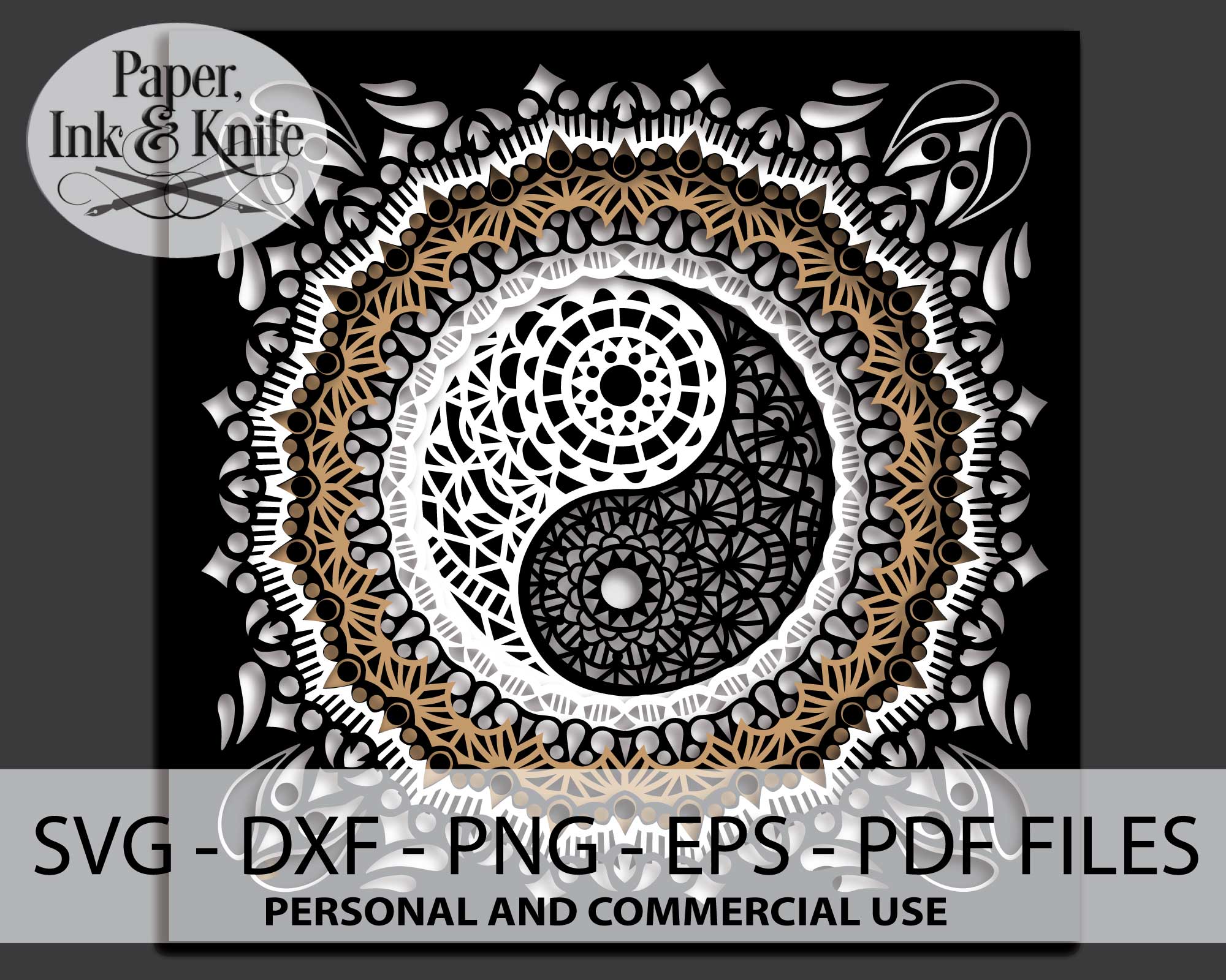 Yin yang shadowbox template paper ink knife