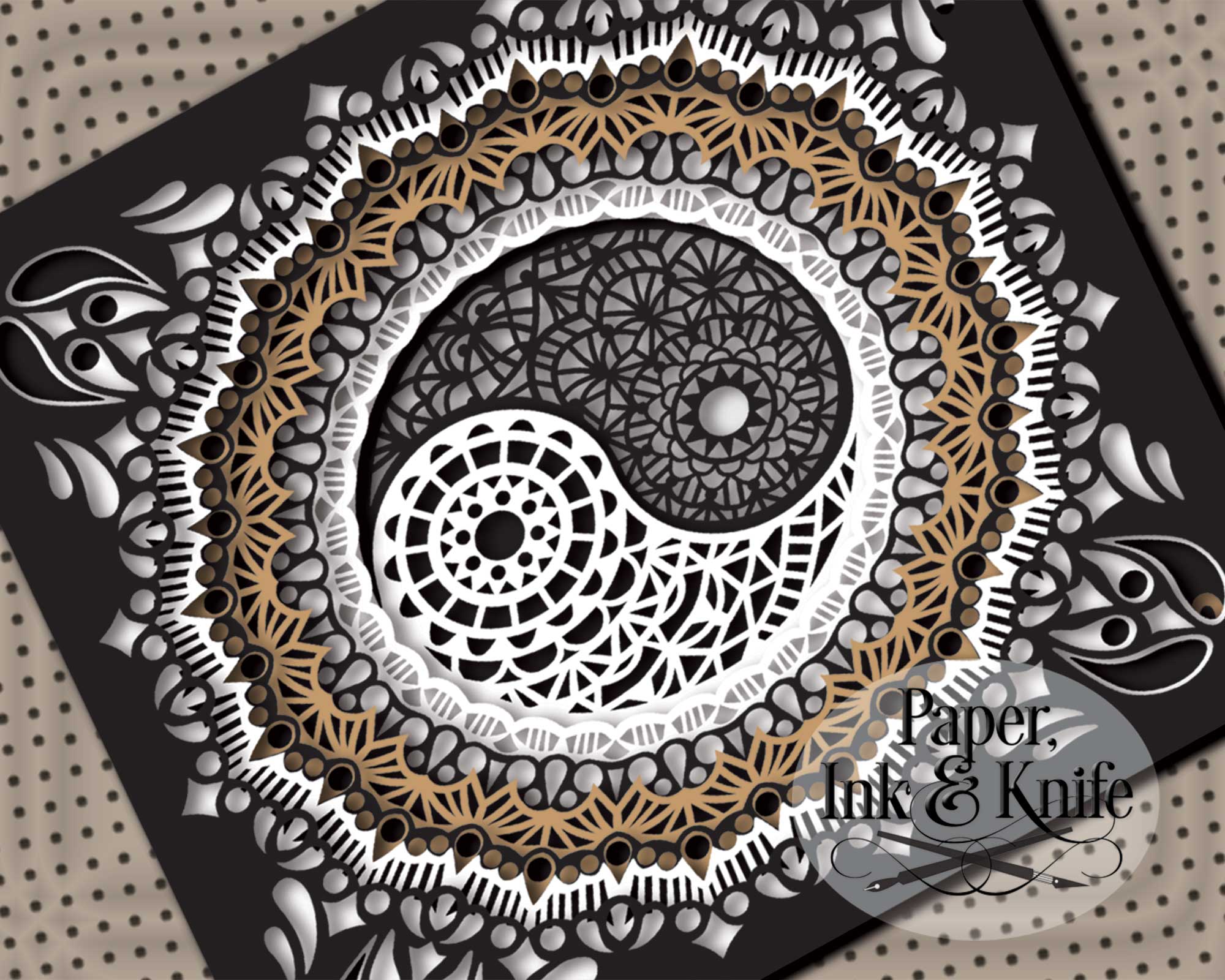 Yin yang shadowbox template paper ink knife
