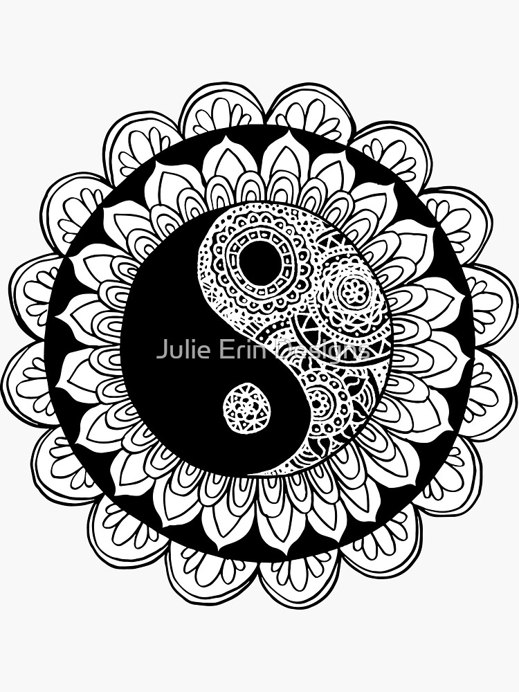 Black and white mandala yin yang sticker for sale by julie erin designs