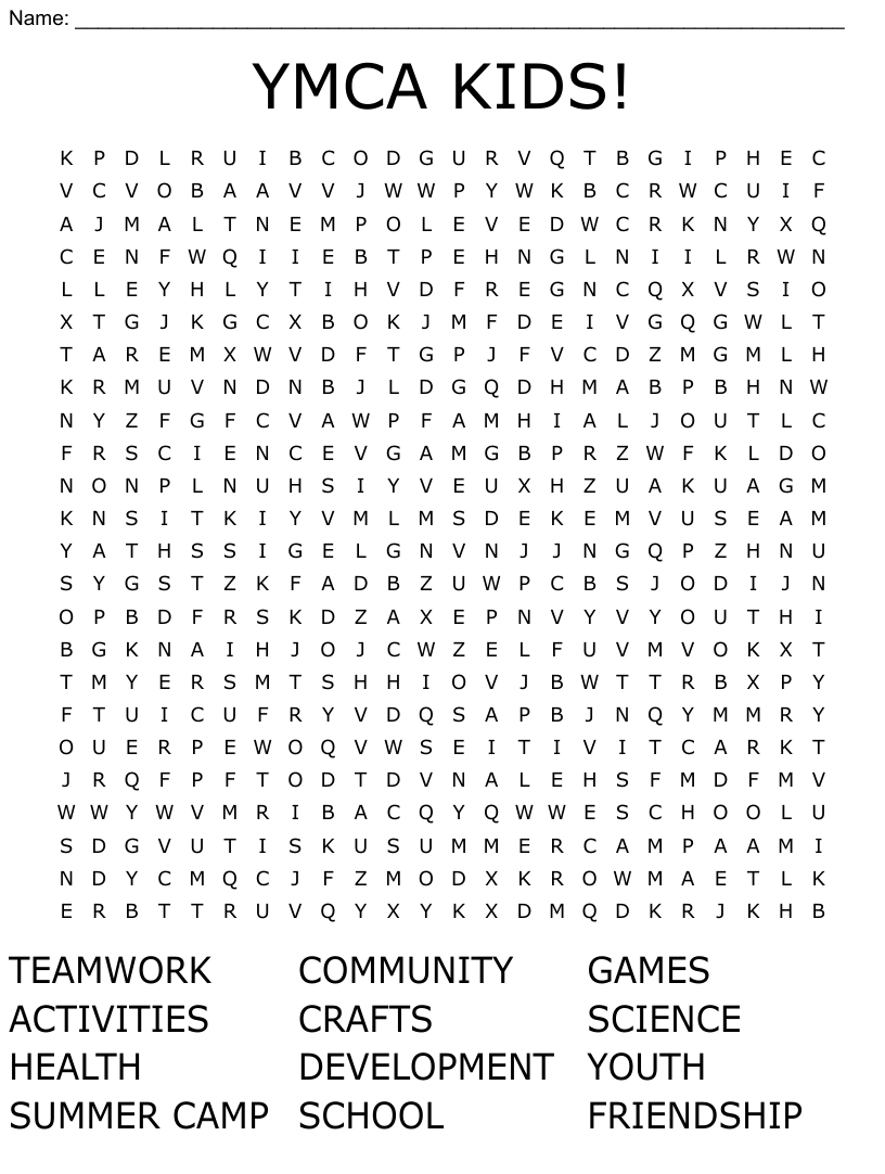 Ymca kids word search
