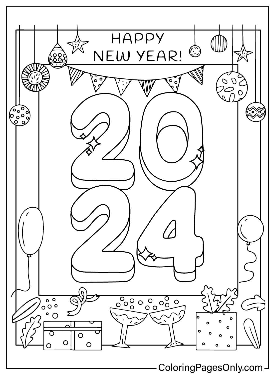 Happy new year coloring pages