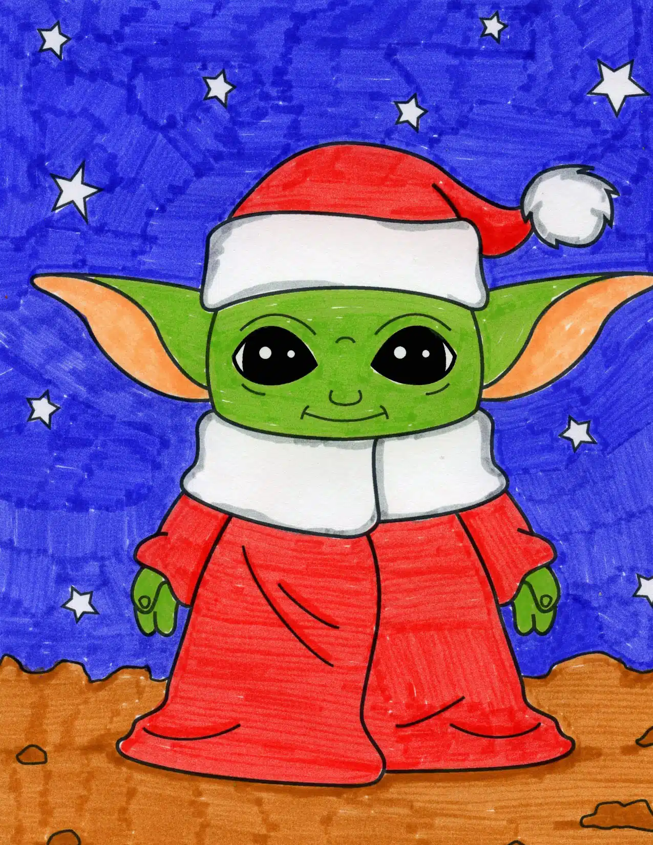 Easy how to draw santa baby yoda tutorial and coloring page